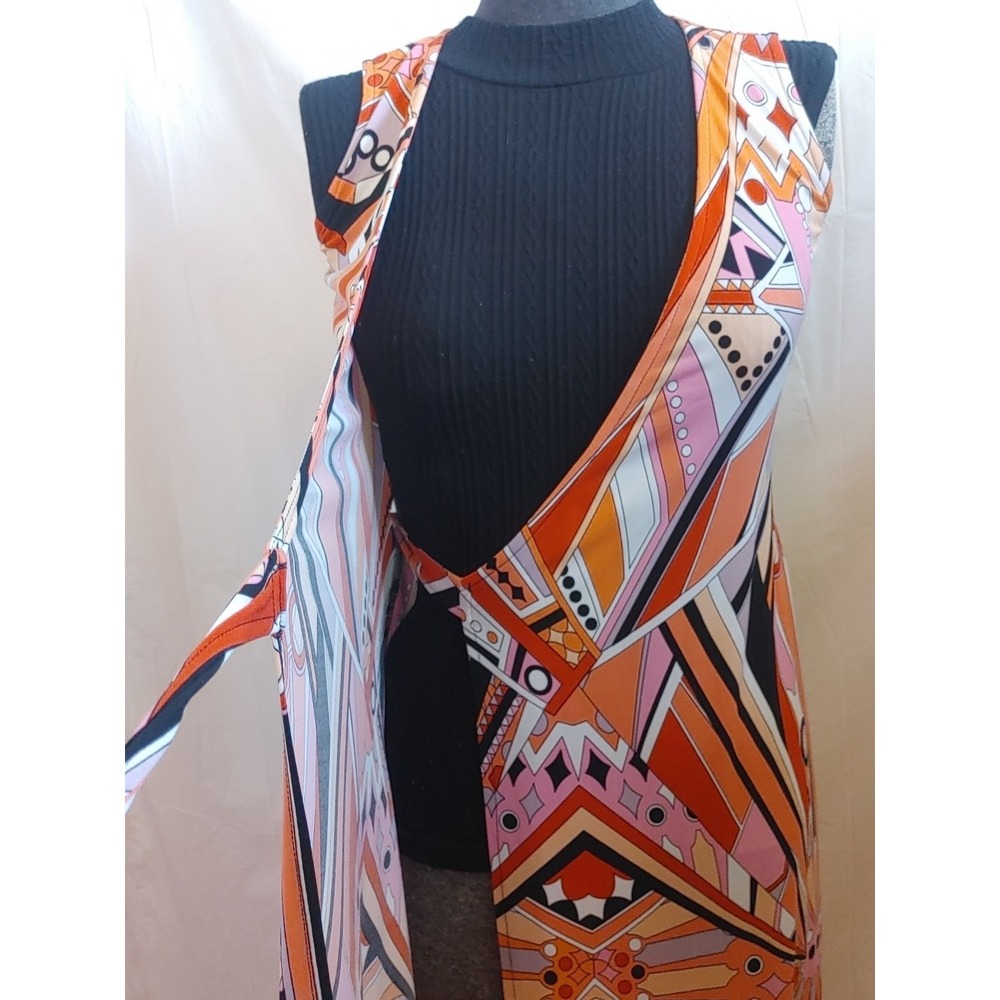 Bionic Abstract Wrap Dress Women's Sz S A-Line Sheath Striped Belted Knee Length - Picture 7 of 12